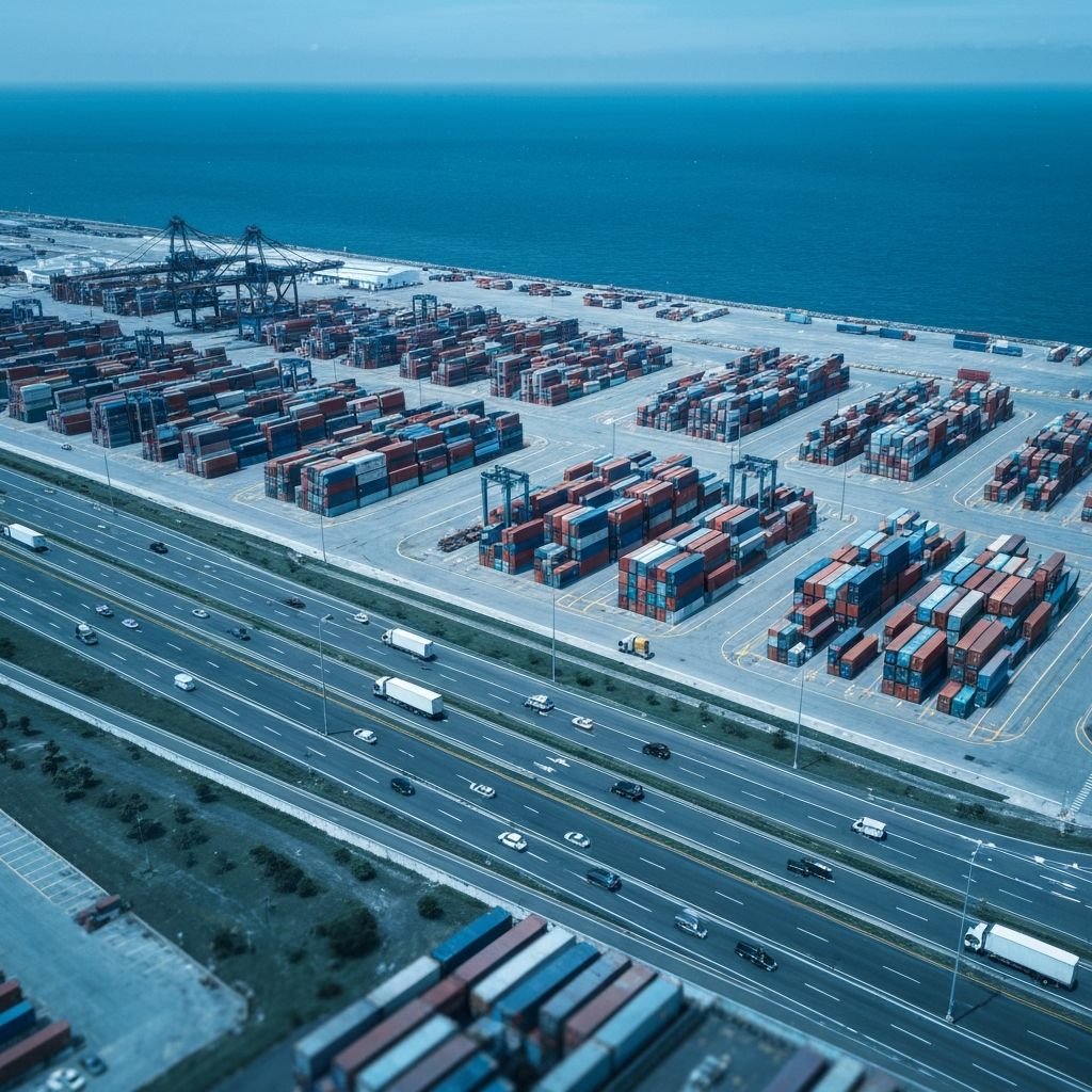 Vista aerea de operaciones logisticas portuarias en Colombia